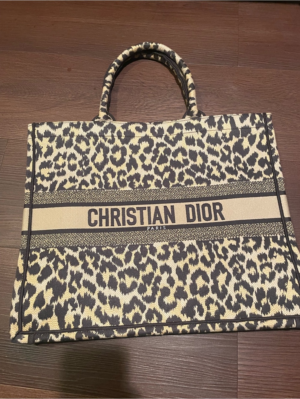 Christian Dior Leopard Print Book Tote in Beige and Black